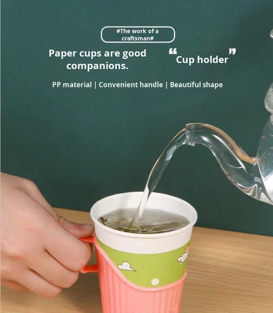Eco-Friendly Disposable Thickened Plastic Cup Holder with Convenient Handle Anti-Scalding Heat-Insulating for hot Drinking