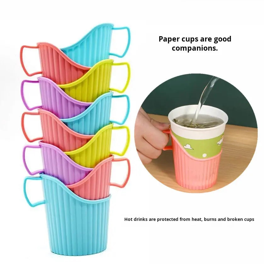 Eco-Friendly Disposable Thickened Plastic Cup Holder with Convenient Handle Anti-Scalding Heat-Insulating for hot Drinking