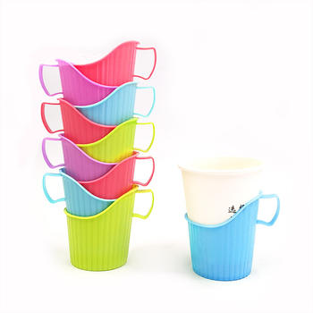Eco-Friendly Disposable Thickened Plastic Cup Holder with Convenient Handle Anti-Scalding Heat-Insulating for hot Drinking