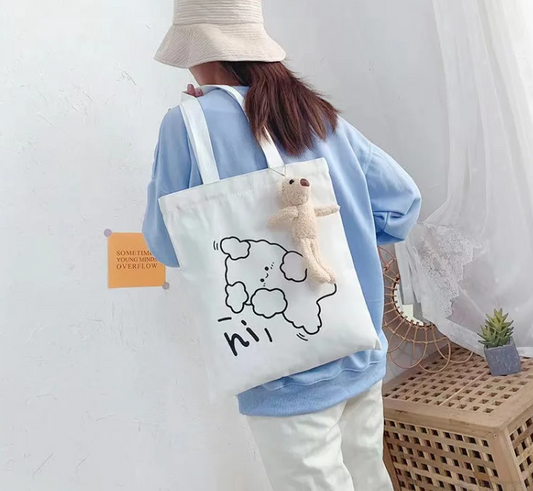 Large Shoulder Bags Cotton Student Girl Women's Custom Bear Canvas Tote Bag