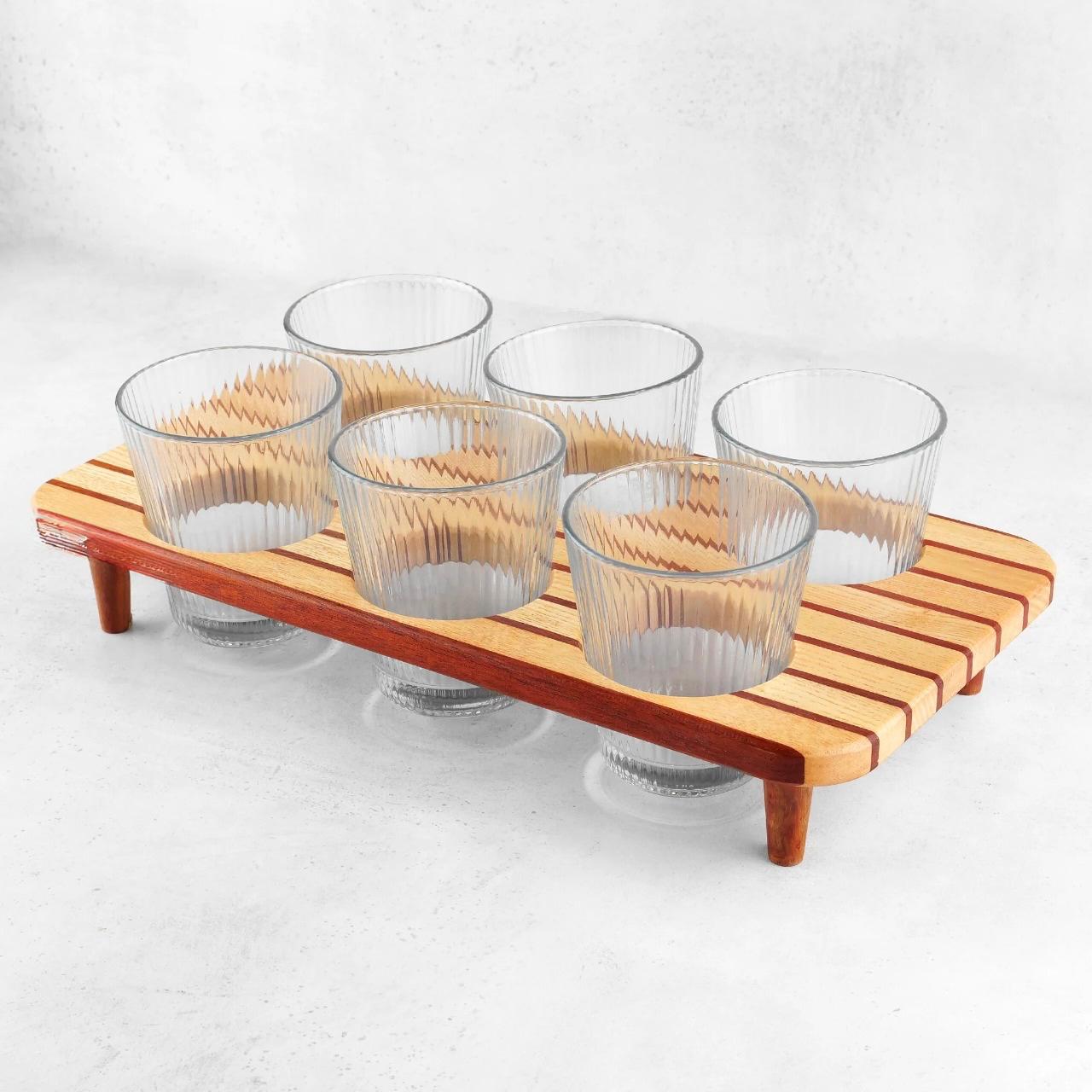 Wooden Glass Tray Set with Glasses
