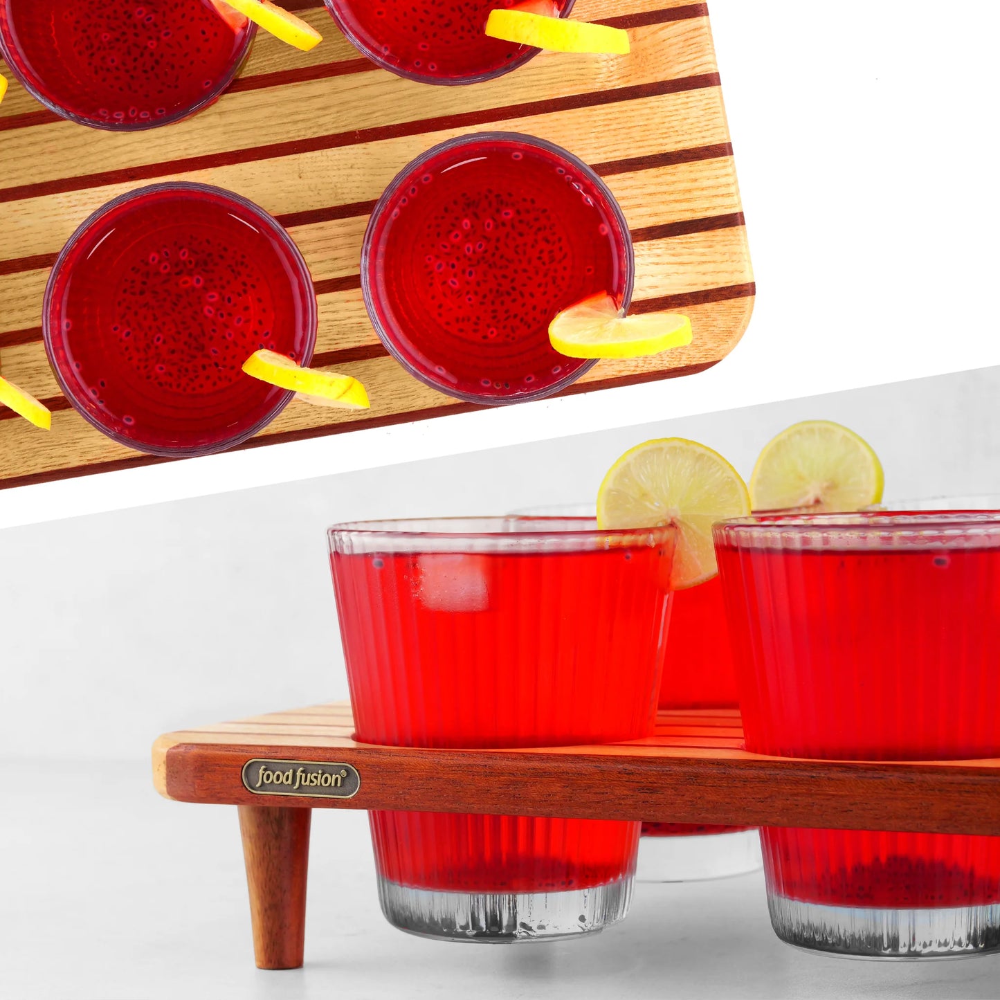 Wooden Glass Tray Set with Glasses