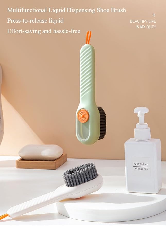 Multifunction Cleaning Shoe Brush Soft Automatic Liquid Shoe Brush Long Handle Clothes Soap Brush With Hook Clean Tool