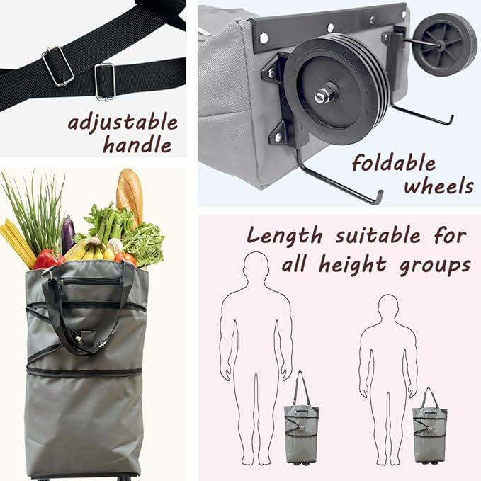 Shopping Grocery Bag With Wheels Rolling Tote Bag easy to carry heavy grocery items
