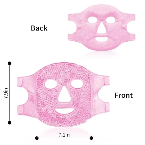 Hot and Cold Therapy Gel Bead Full Facial Mask for Migraine Headache, Stress Relief ,Reduces Eye Puffiness, Dark Circles | Fabric Back (Full Face with Eye Holes)
