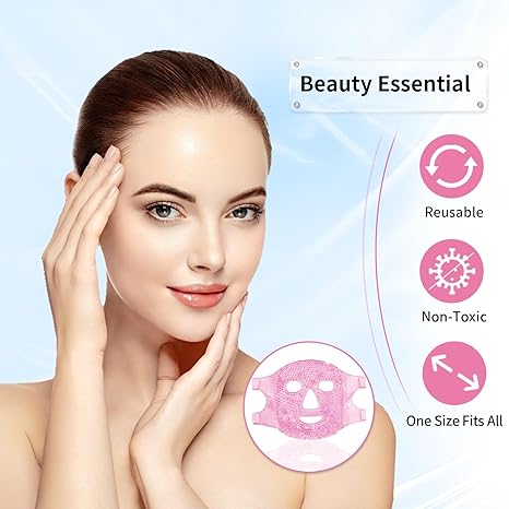 Hot and Cold Therapy Gel Bead Full Facial Mask for Migraine Headache, Stress Relief ,Reduces Eye Puffiness, Dark Circles | Fabric Back (Full Face with Eye Holes)
