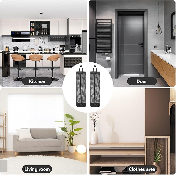 2Pack Plastic Bag Holder, Grocery Bag Holder for Plastic Bags Mesh Hanging Storage Dispenser Trash Bag Organizer Shopping Bag Holder for Plastic Bags