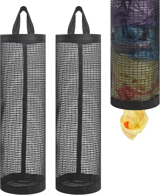 2Pack Plastic Bag Holder, Grocery Bag Holder for Plastic Bags Mesh Hanging Storage Dispenser Trash Bag Organizer Shopping Bag Holder for Plastic Bags