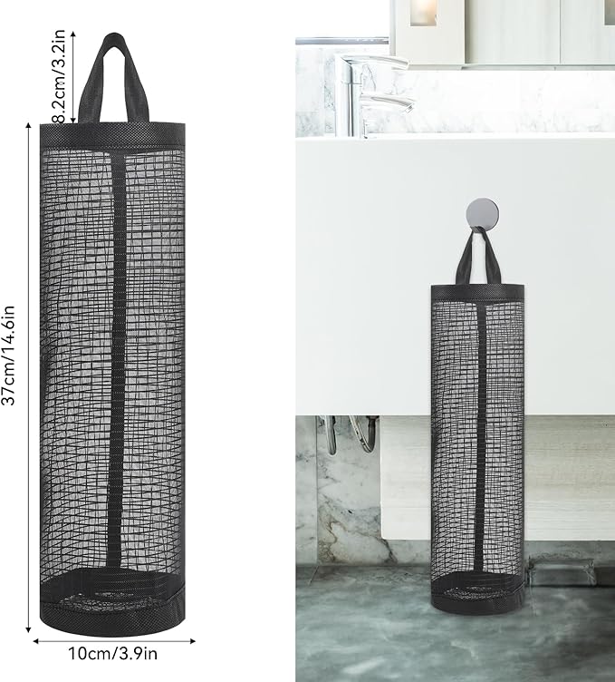 2Pack Plastic Bag Holder, Grocery Bag Holder for Plastic Bags Mesh Hanging Storage Dispenser Trash Bag Organizer Shopping Bag Holder for Plastic Bags