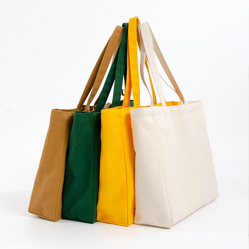 Eco-friendly Large Capacity Portable Reusable Shopping Bags Blank 100% Cotton Canvas Tote Bag