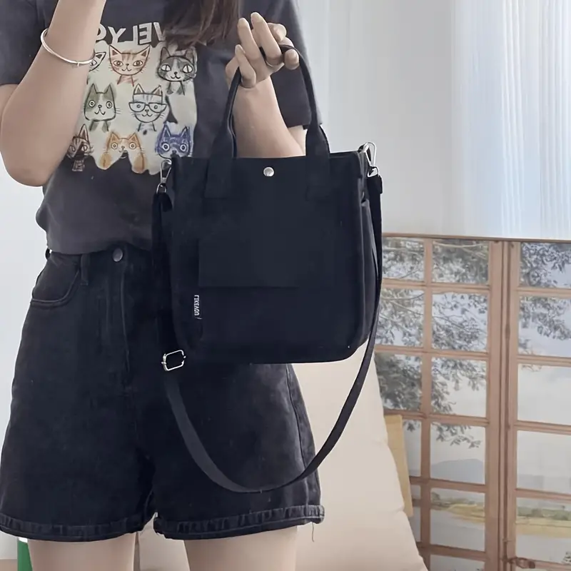 Fashion Portable Canvas Tote Bags with Zip and Long Single Shoulder Rop and Many Outer Pockets for Girls