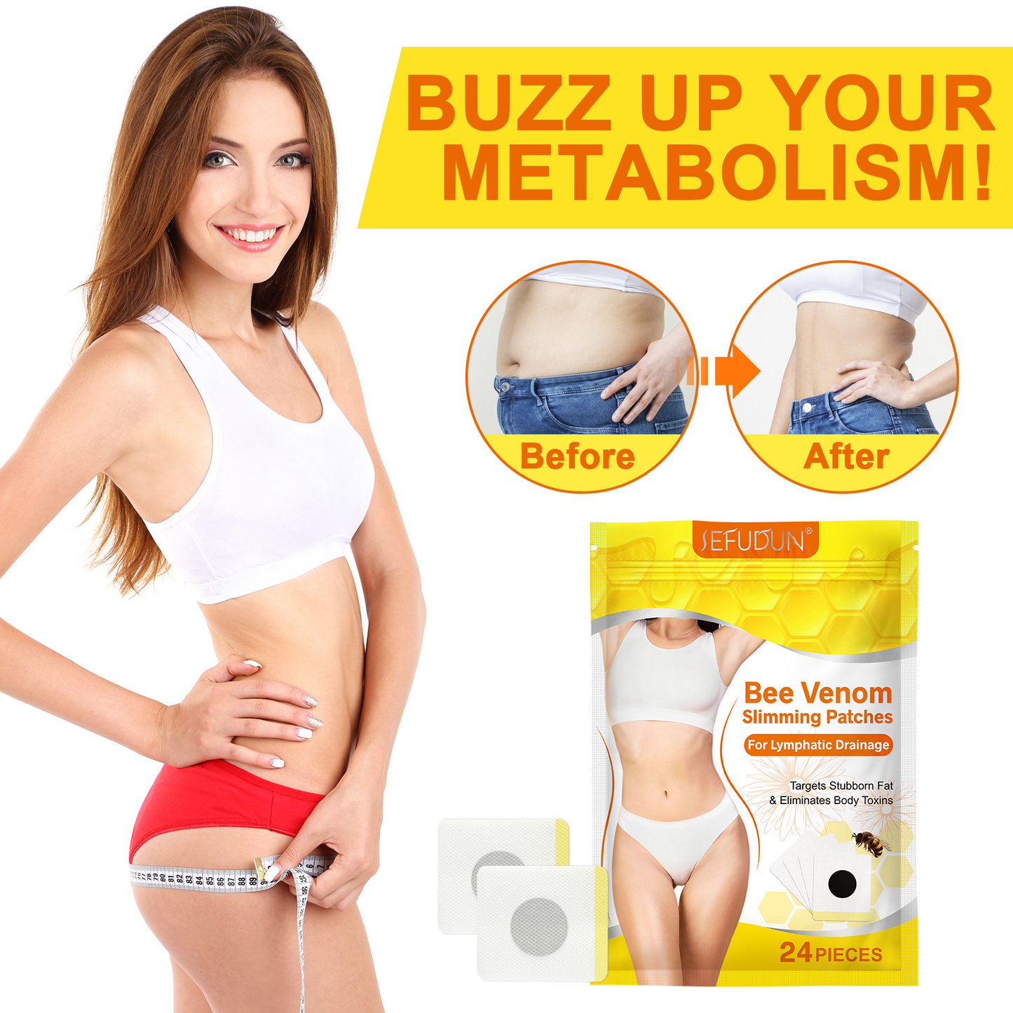 24Pcs Bee Venom Slimming Patches – Target Belly Fat & Detox Naturally