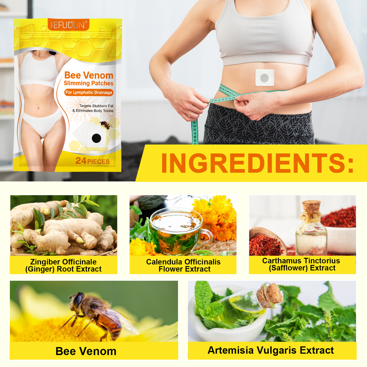 24Pcs Bee Venom Slimming Patches – Target Belly Fat & Detox Naturally