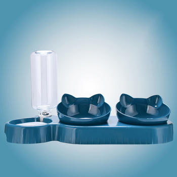 3in1 Pet Water Feeder Bowls Plastic Cat Double Pet Food Bowls With Automatic Water Bottle Bowl