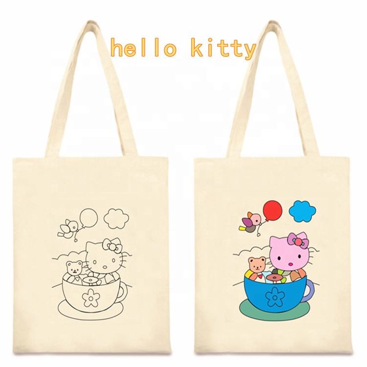 Kids Eco-Friendly Cotton Bag for Painting and Drawing Featuring Letter Pattern Canvas