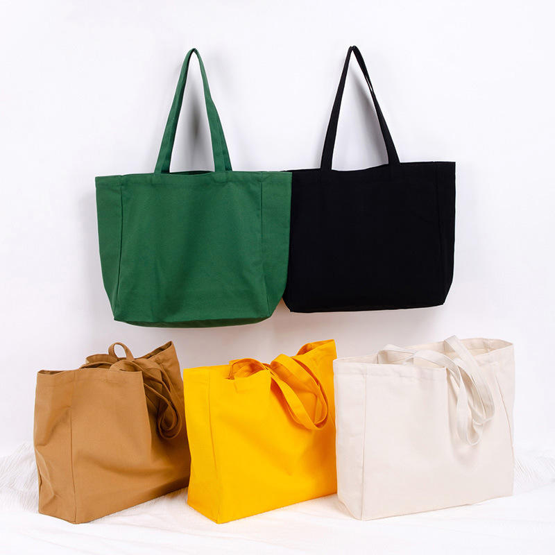 Eco-friendly Large Capacity Portable Reusable Shopping Bags Blank 100% Cotton Canvas Tote Bag