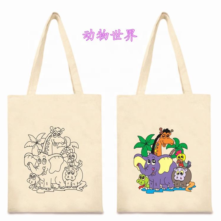 Kids Eco-Friendly Cotton Bag for Painting and Drawing Featuring Letter Pattern Canvas