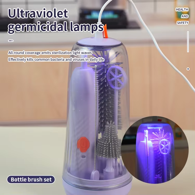 Rechargeable Travel Electric 360 Degree Rotation Cleaner Baby Automatic Silicone Bottle Brush Set