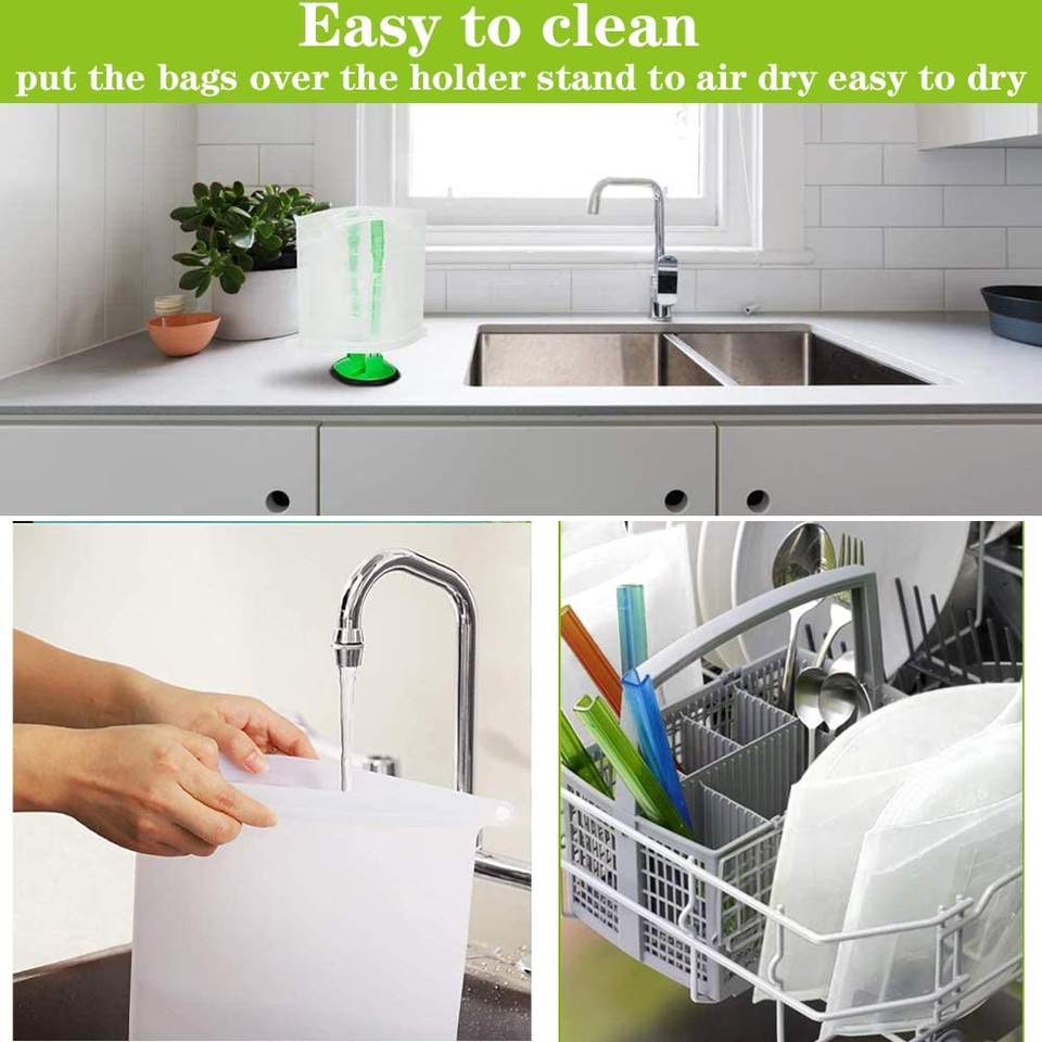 Reusable Food Grade Silicone Storage Bags Kitchen Organizer Bag for Vegetables Liquid Snacks and Foods