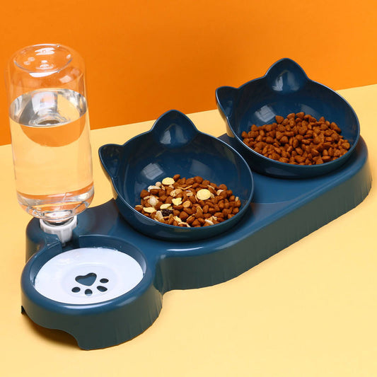 3in1 Pet Water Feeder Bowls Plastic Cat Double Pet Food Bowls With Automatic Water Bottle Bowl