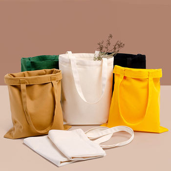 Eco-friendly Large Capacity Portable Reusable Shopping Bags Blank 100% Cotton Canvas Tote Bag