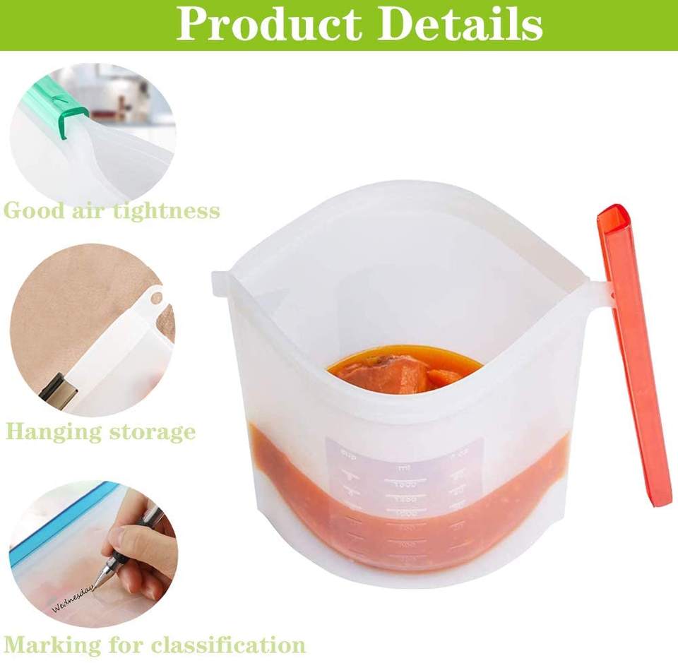 Reusable Food Grade Silicone Storage Bags Kitchen Organizer Bag for Vegetables Liquid Snacks and Foods
