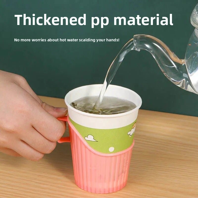 Eco-Friendly Disposable Thickened Plastic Cup Holder with Convenient Handle Anti-Scalding Heat-Insulating for hot Drinking