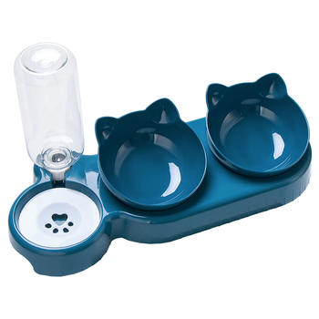 3in1 Pet Water Feeder Bowls Plastic Cat Double Pet Food Bowls With Automatic Water Bottle Bowl