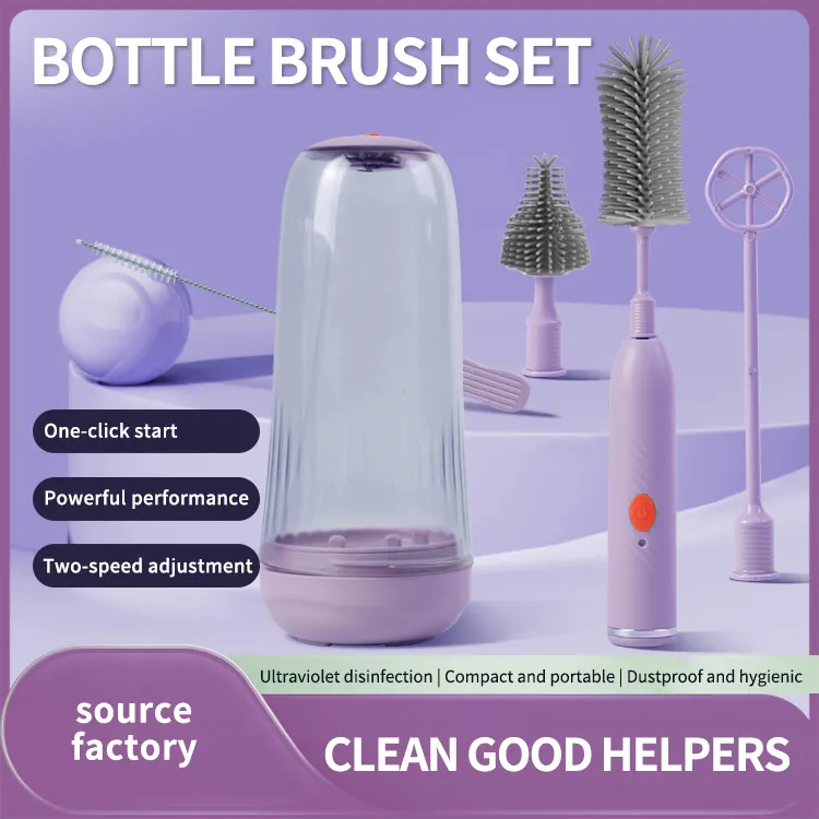 Rechargeable Travel Electric 360 Degree Rotation Cleaner Baby Automatic Silicone Bottle Brush Set