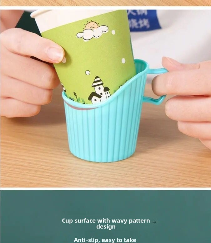 Eco-Friendly Disposable Thickened Plastic Cup Holder with Convenient Handle Anti-Scalding Heat-Insulating for hot Drinking