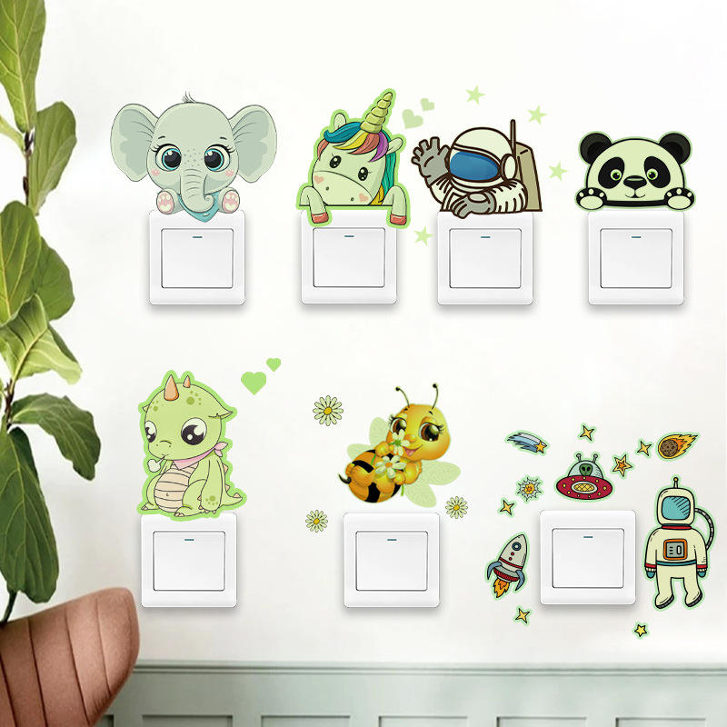 Luminous Cartoon Stickers Home Decoration Light Wall Switch Sticker Cute Removable Stickers
