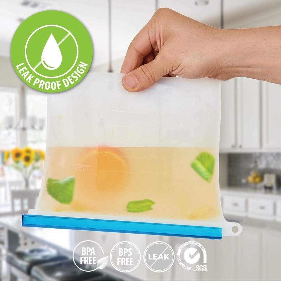 Reusable Food Grade Silicone Storage Bags Kitchen Organizer Bag for Vegetables Liquid Snacks and Foods
