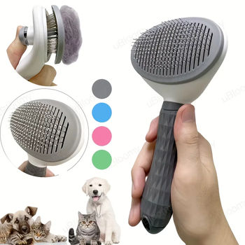 Pet Clean Hair Remover Button Stainless Steel Brushes Dogs Cat Slicker Self Cleaning Grooming Pet Comb Brush