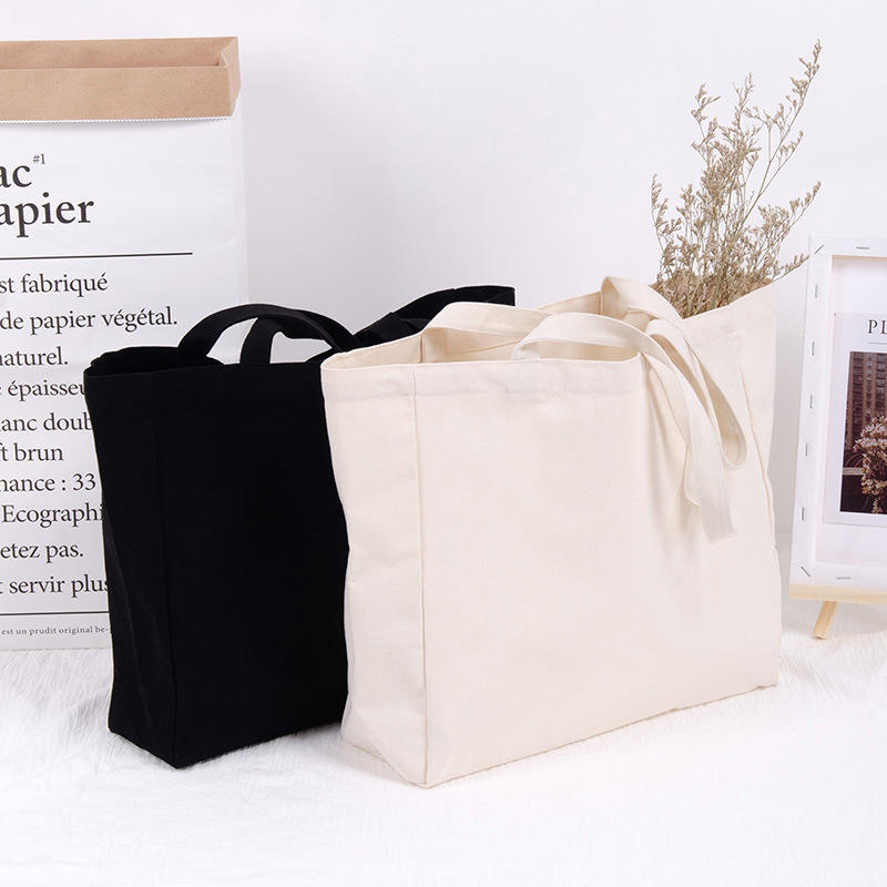 Eco-friendly Large Capacity Portable Reusable Shopping Bags Blank 100% Cotton Canvas Tote Bag