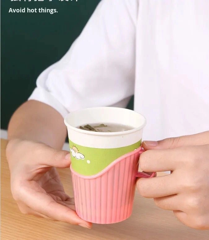 Eco-Friendly Disposable Thickened Plastic Cup Holder with Convenient Handle Anti-Scalding Heat-Insulating for hot Drinking