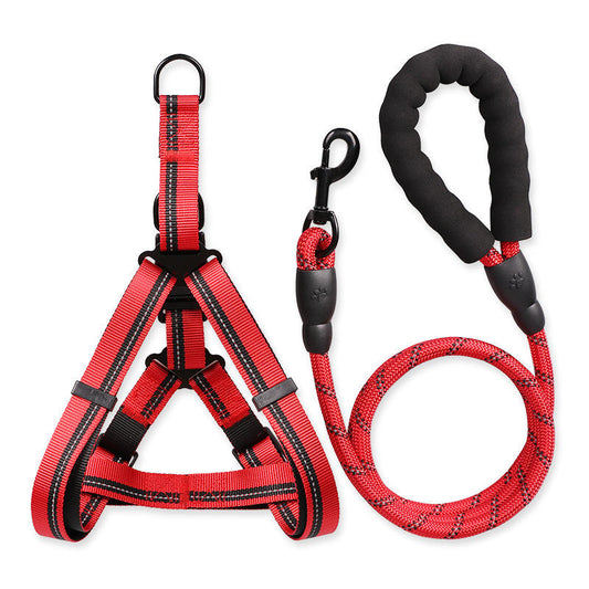 Nylon Pet Harness Leash Set with Pull Bungee Reflective Dog Luxury & Simple Styles Solid Pattern Decorative Rivet