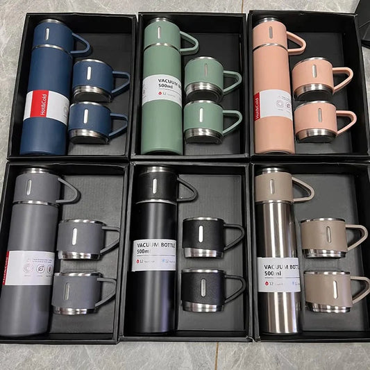 New 3 Pieces Stainless Steel Vacuum Flask Mug set  Gift box Set, Large Capacity Double Wall Vacuum Bottle