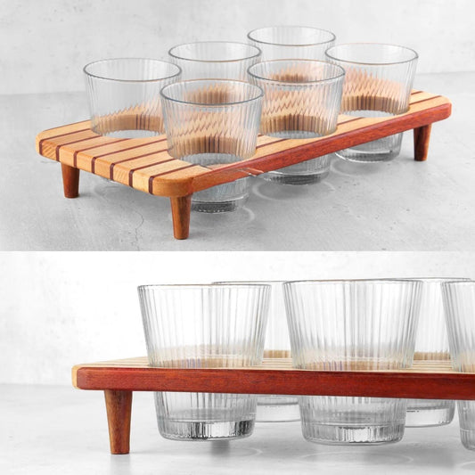 Wooden Glass Tray Set with Glasses