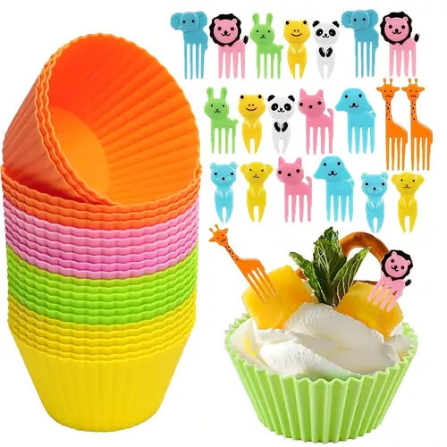40 pieces Cute Lunch Accessories Set, Bento Sauce Box Containers, Cartoon Plastic Fruit Dessert Forks, Suitable for Bento Boxes, Apartments, Schools, and Homes